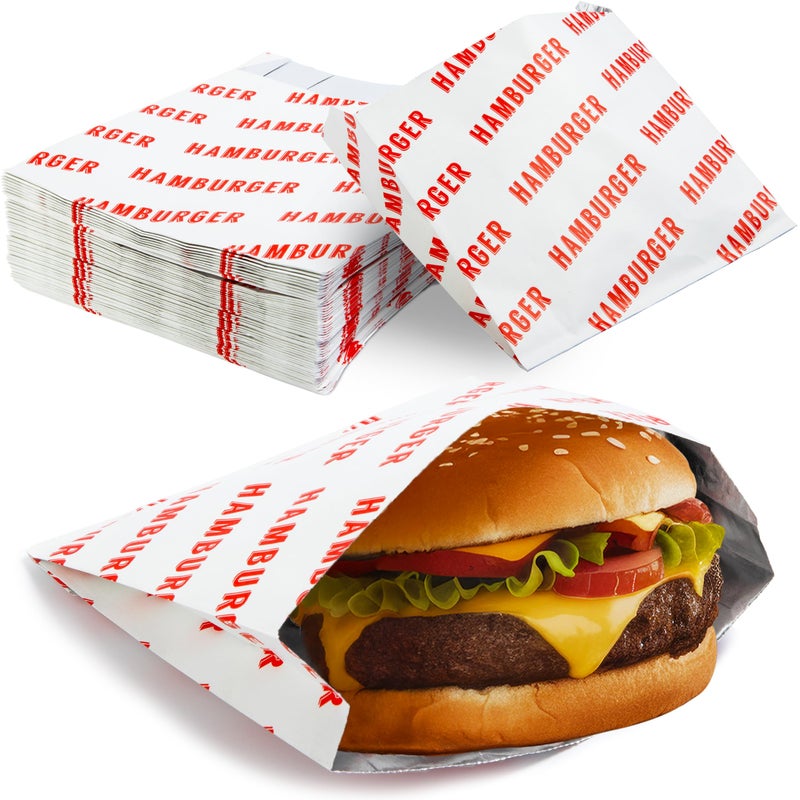 Avant Grub Retro, Grease Proof Burger Wrappers 50 Pk. Great BPA Free Cookout Supply. Pro Quality Bulk Hamburger Bags Are Large and Insulated. Allergen Friendly BBQ Foil Paper Perfect For Baseball Themed Party. - Image 1